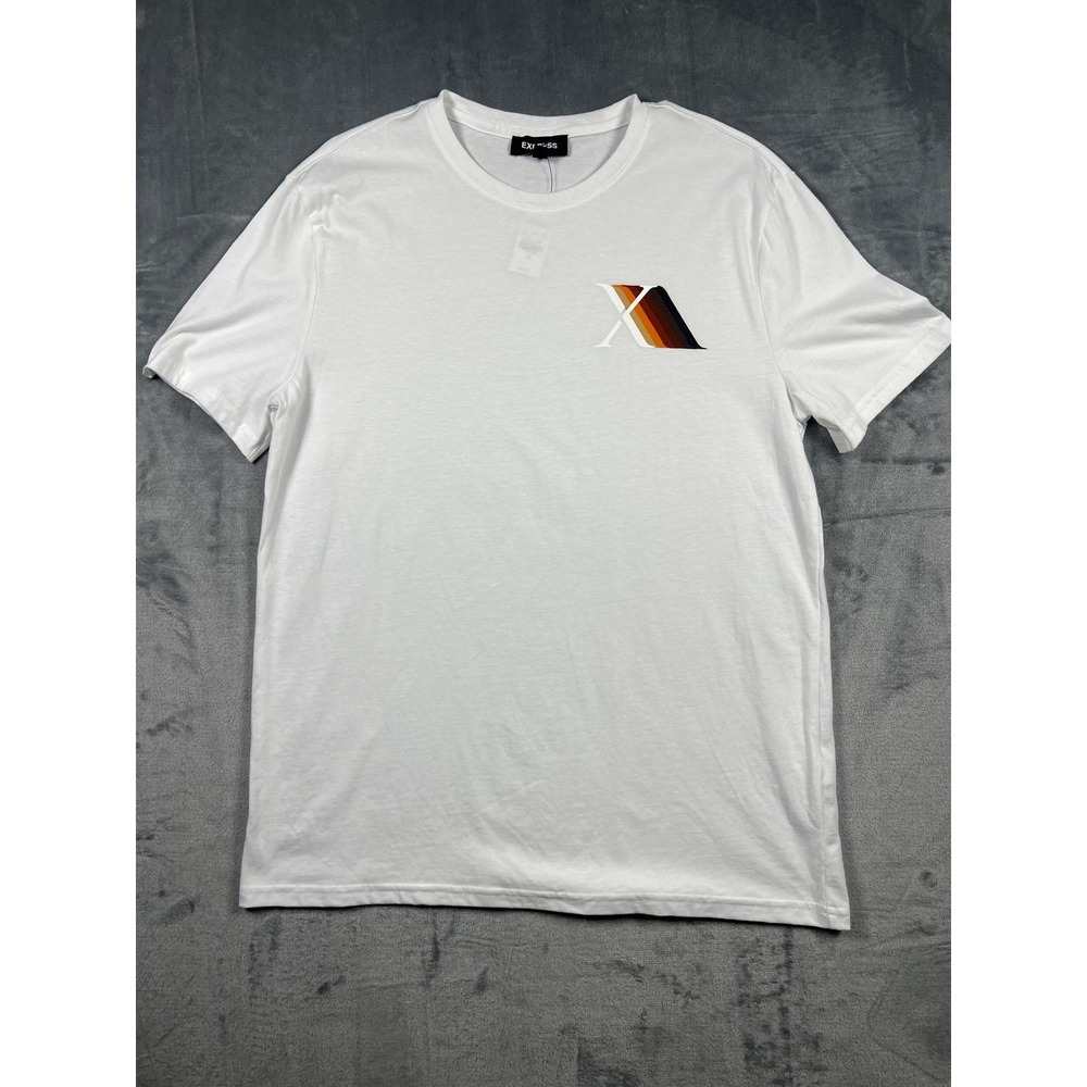 Express Graphic Logo T Shirt Men Medium White Short Sleeve Crew New With Tags